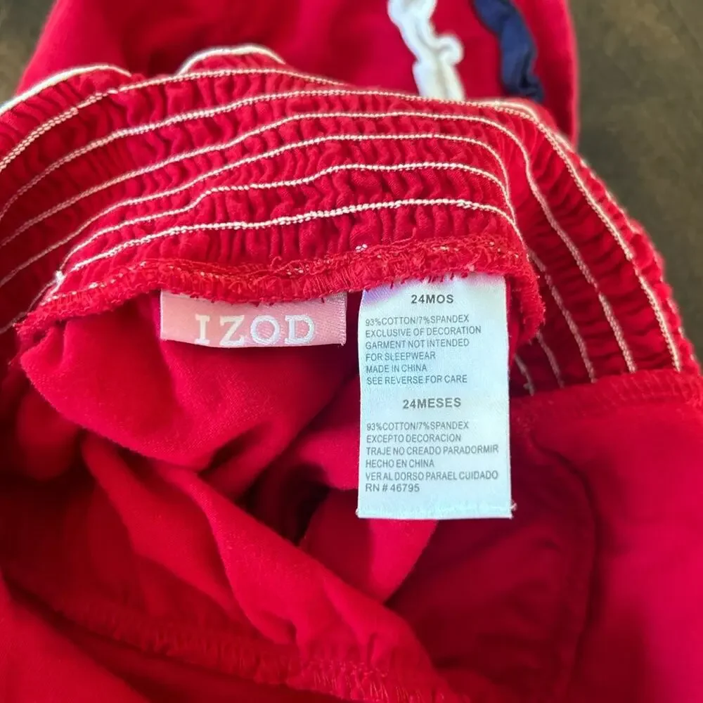 IZOD Halter Dress Toddler‎ Girls 24M Red Tiered Ruffle Star Embroidered July 4th